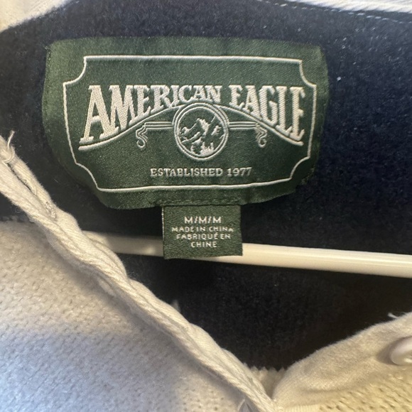 American Eagle Outfitters Navy and Cream Women's Crop Sweater - Picture 4 of 7